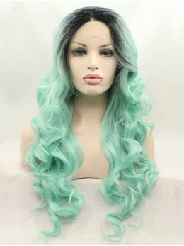 Without Bangs Ombre/2 Tone 26 inch Curly Long Lace Front Synthetic Wigs