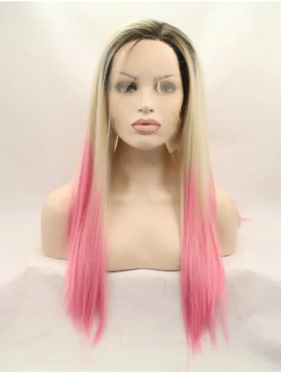 Without Bangs Ombre/2 Tone 22 inch Straight Long Lace Front Synthetic Wigs