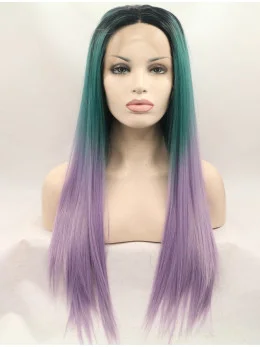 Without Bangs Ombre/2 Tone 26 inch Straight Long Lace Front Synthetic Wigs
