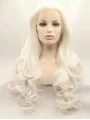 Without Bangs White 27 inch Curly Long Lace Front Synthetic Wigs