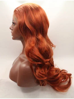 Without Bangs Orange 20 inch Curly Long Lace Front Synthetic Wigs