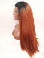 Without Bangs Ombre/2 Tone 26 inch Straight Long Lace Front Synthetic Wigs