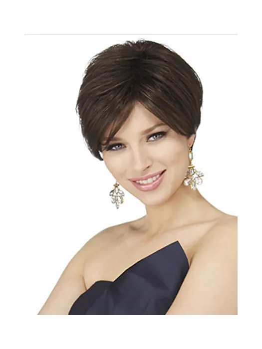 Discount Monofilament Straight Brown Short Wigs