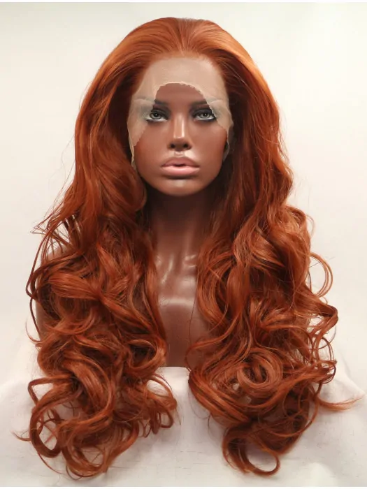 Without Bangs Orange 27 inch Curly Long Lace Front Synthetic Wigs