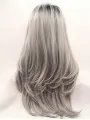 Synthetic Grey 27 inch Straight Lace Front Layered Long Wigs