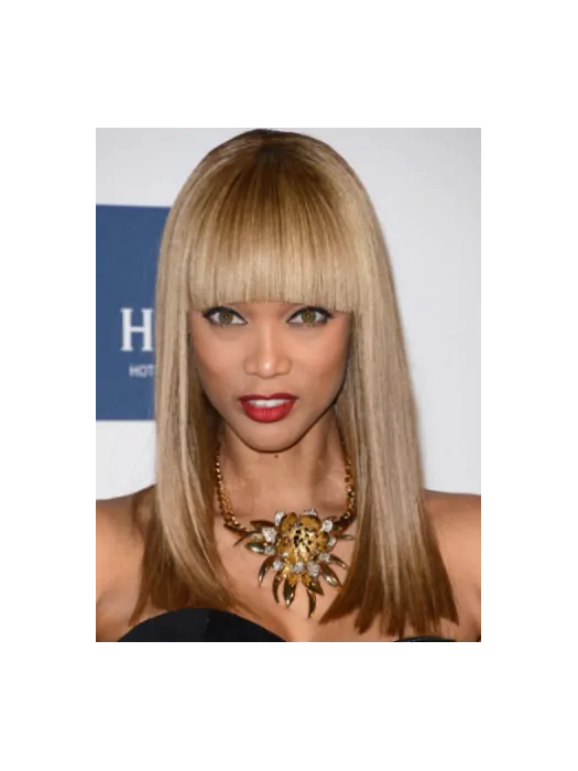 Tyra Banks Long Straight Lace Front Human Hair Wig 16  inches