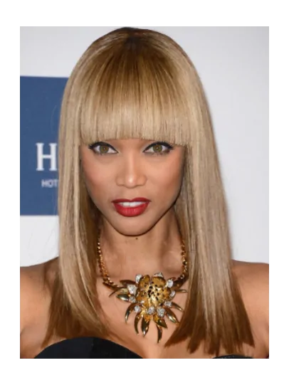 Tyra Banks Long Straight Lace Front Human Hair Wig 16  inches