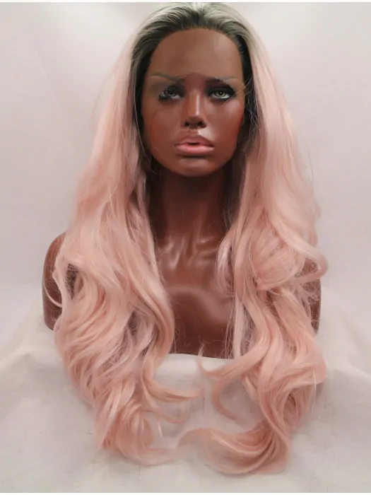 Synthetic Ombre/2 Tone 26 inch Wavy Lace Front Without Bangs Long Wigs