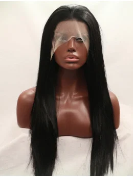 Synthetic Black 27 inch Straight Lace Front Without Bangs Long Wigs