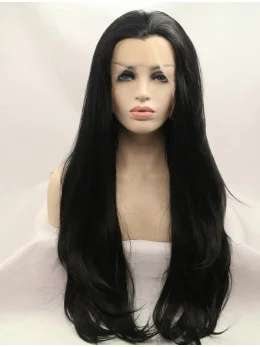 Synthetic Black 29 inch Wavy Lace Front Layered Long Wigs