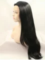 Synthetic Black 29 inch Wavy Lace Front Layered Long Wigs