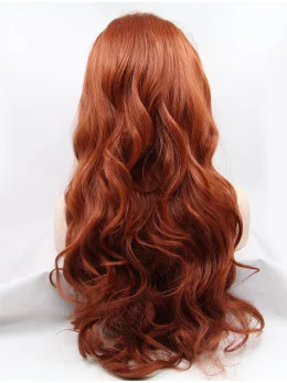 Synthetic Auburn 26 inch Curly Lace Front Without Bangs Long Wigs