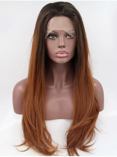 Synthetic Ombre/2 Tone 26 inch Wavy Lace Front Layered Long Wigs