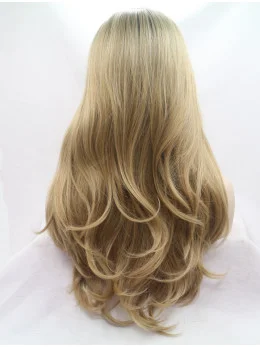 Synthetic Blonde 24 inch Wavy Lace Front Layered Long Wigs
