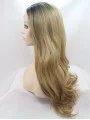 Synthetic Ombre/2 Tone 24 inch Wavy Lace Front Without Bangs Long Wigs