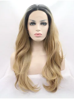 Synthetic Ombre/2 Tone 25 inch Wavy Lace Front Without Bangs Long Wigs