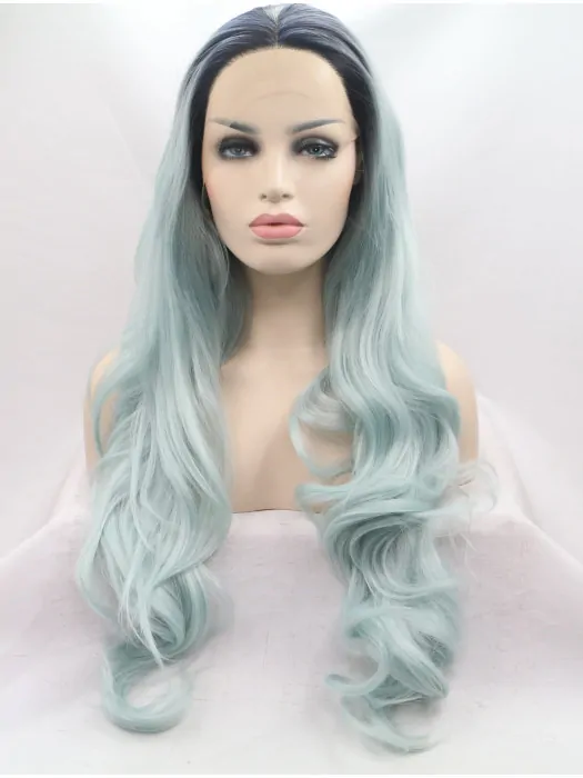 Synthetic Lace Front 28 inch Wavy Ombre/2 Tone Layered Long Wigs