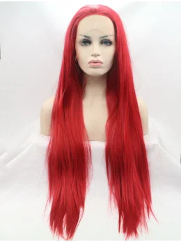 Synthetic Lace Front 30 inch Straight Red Layered Long Wigs
