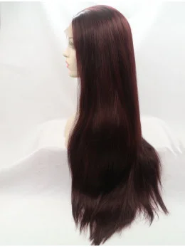 Synthetic Lace Front 32 inch Straight Auburn Without Bangs Long Wigs