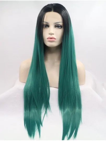 Synthetic Lace Front 34 inch Straight Ombre/2 Tone Layered Long Wigs