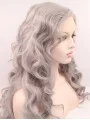 Synthetic Lace Front 22 inch Curly Grey Without Bangs Long Wigs