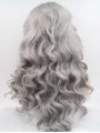 Synthetic Lace Front 22 inch Curly Grey Without Bangs Long Wigs