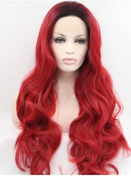 Synthetic Lace Front 27 inch Wavy Red Layered Long Wigs