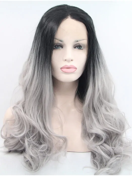 Synthetic Lace Front 24 inch Curly Ombre/2 Tone Without Bangs Long Wigs