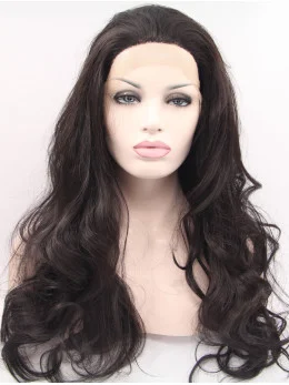 Synthetic Lace Front 26 inch Curly Black Without Bangs Long Wigs