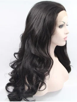 Synthetic Lace Front 26 inch Curly Black Without Bangs Long Wigs