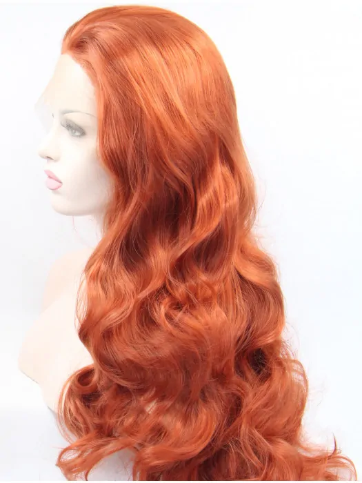 30 inch Curly Copper Without Bangs Synthetic Long Lace Front Wigs