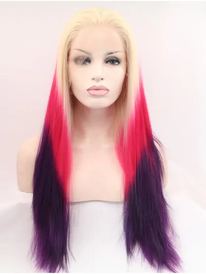 27 inch Straight Ombre/2 Tone Without Bangs Synthetic Long Lace Front Wigs