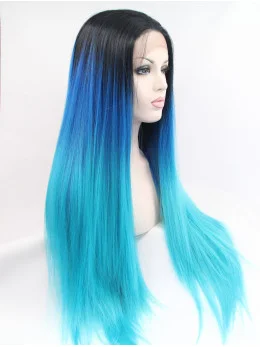 30 inch Straight Ombre/2 Tone Without Bangs Synthetic Long Lace Front Wigs