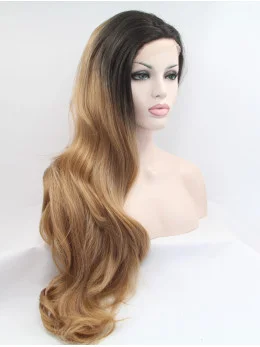 30 inch Wavy Ombre/2 Tone Without Bangs Synthetic Long Lace Front Wigs