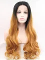 28 inch Curly Ombre/2 Tone Without Bangs Synthetic Long Lace Front Wigs