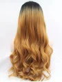 28 inch Curly Ombre/2 Tone Without Bangs Synthetic Long Lace Front Wigs