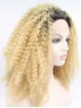 16 inch Kinky Blonde Without Bangs Synthetic Long Lace Front Wigs