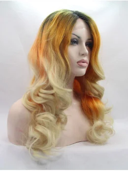 18 inch Wavy Ombre/2 Tone Without Bangs Synthetic Long Lace Front Wigs