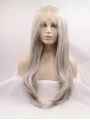Synthetic Long Grey Lace Front 21 inch Without Bangs Straight Wigs