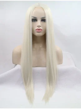 Synthetic Long Grey Lace Front 24 inch Without Bangs Straight Wigs