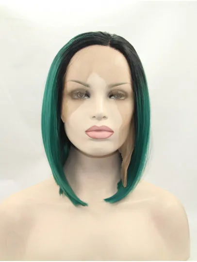 Synthetic Chin Length Ombre/2 Tone Lace Front 13 inch Without Bangs Straight Wigs