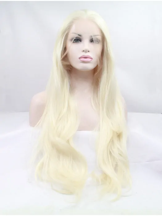Synthetic Long Blonde Lace Front 28 inch Without Bangs Wavy Wigs