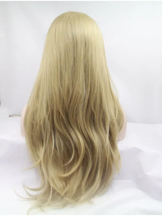 Synthetic Long Blonde Lace Front 26 inch Layered Wavy Wigs