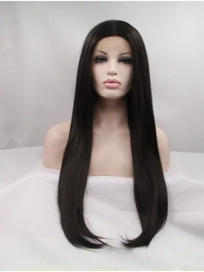 Synthetic Long Black Lace Front 30 inch Without Bangs Straight Wigs