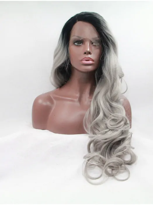 Layered 30 inch Curly Ombre/2 Tone Long Lace Front Synthetic Wigs