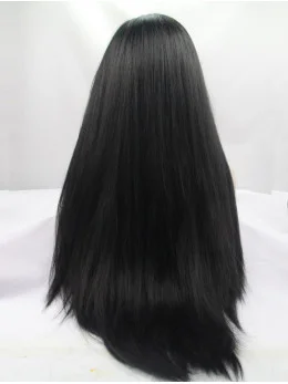 Without Bangs 30 inch Straight Black Long Lace Front Synthetic Wigs