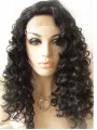Without Bangs 16 inch Curly Black Shoulder Length Lace Front Synthetic Wigs