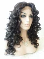 Without Bangs 17 inch Curly Black Shoulder Length Lace Front Synthetic Wigs