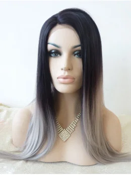 Without Bangs 22 inch Straight Ombre/2 Tone Long Lace Front Synthetic Wigs
