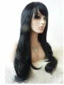 With Bangs 23 inch Wavy Black Long Lace Front Synthetic Wigs